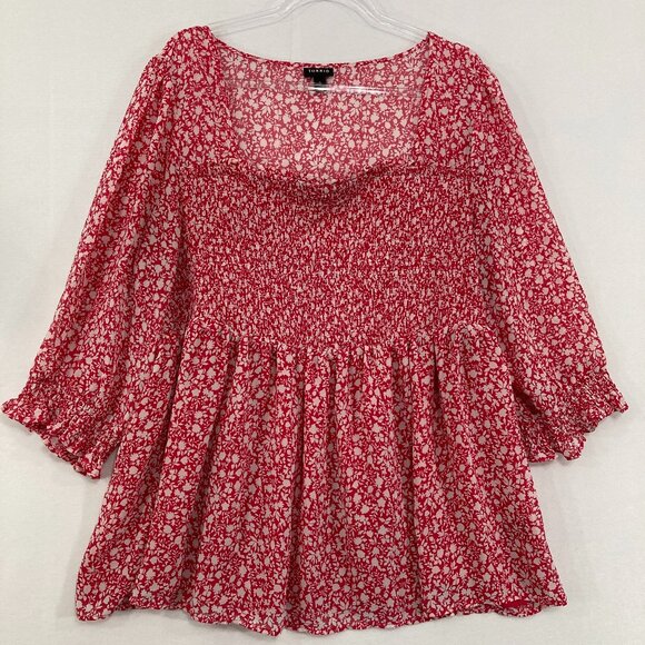 Torrid size 3X Pink White Floral Square Neck Babydoll Chiffon Smocked Top - Picture 1 of 10